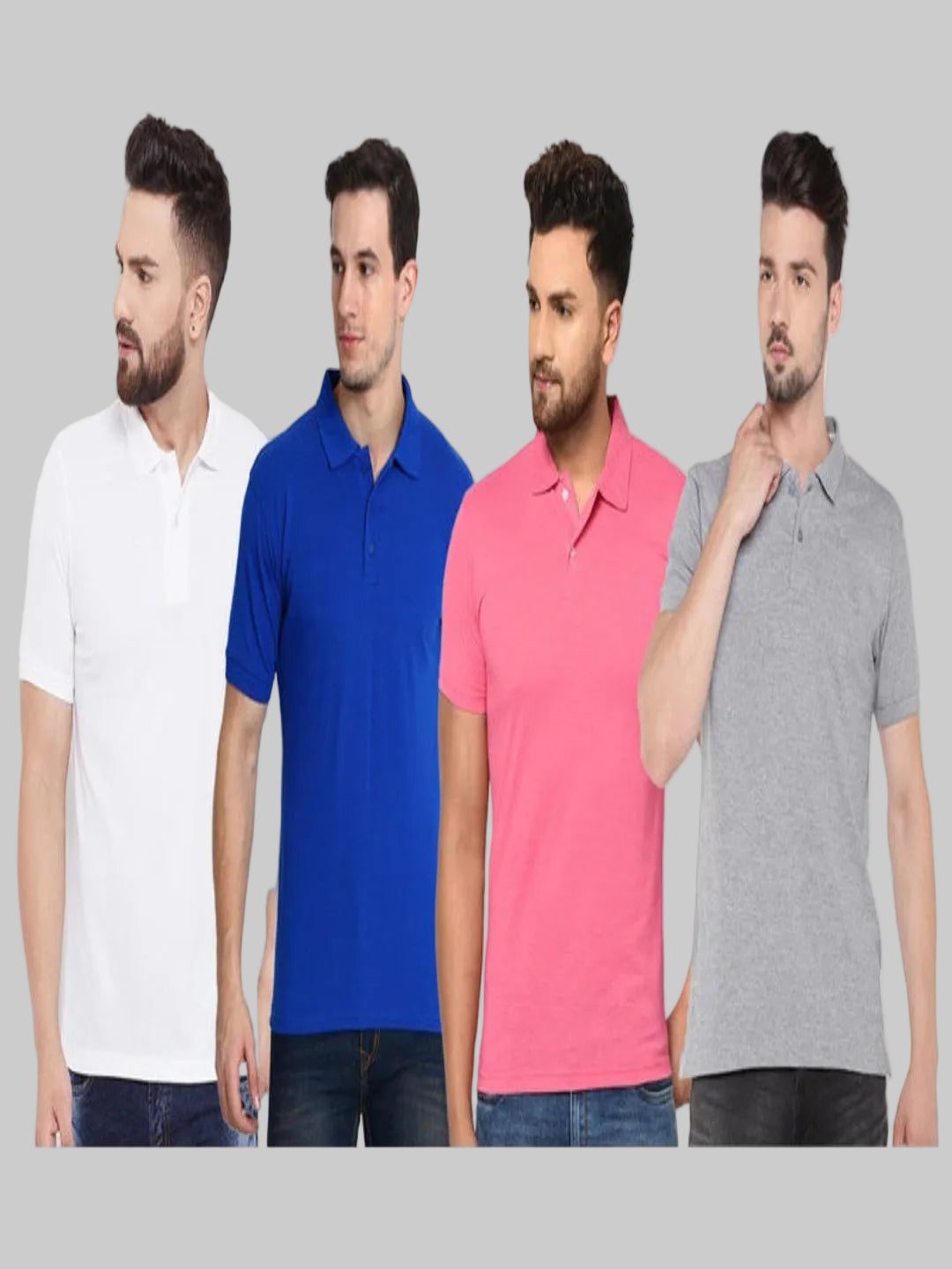 Cotton Blend Solid Half Sleeves Men’s Polo Neck T-Shirt – Pack of 4