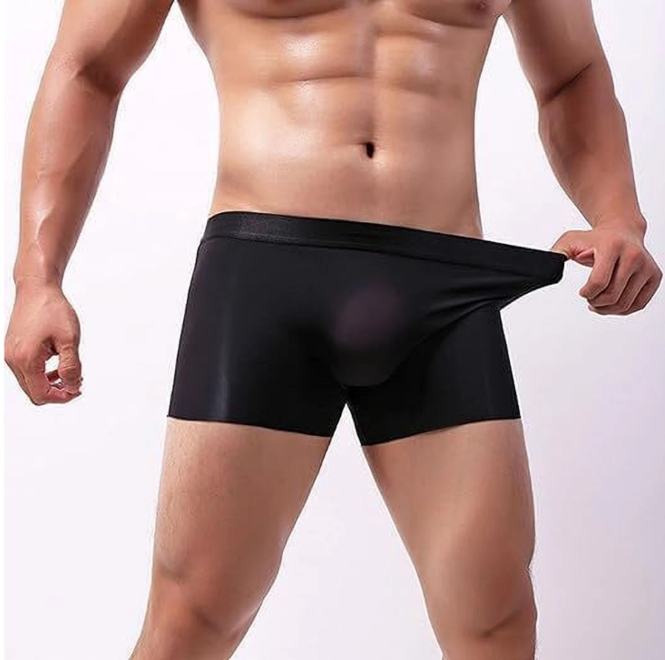 Men's Boxer Brief Pack of 2, Ultra Soft and Lightweight, Breathable & 4-Way Stretch, No-Ride-Up Fit, Seamless Design, Ice Silk Solid Regular Fit Trunk