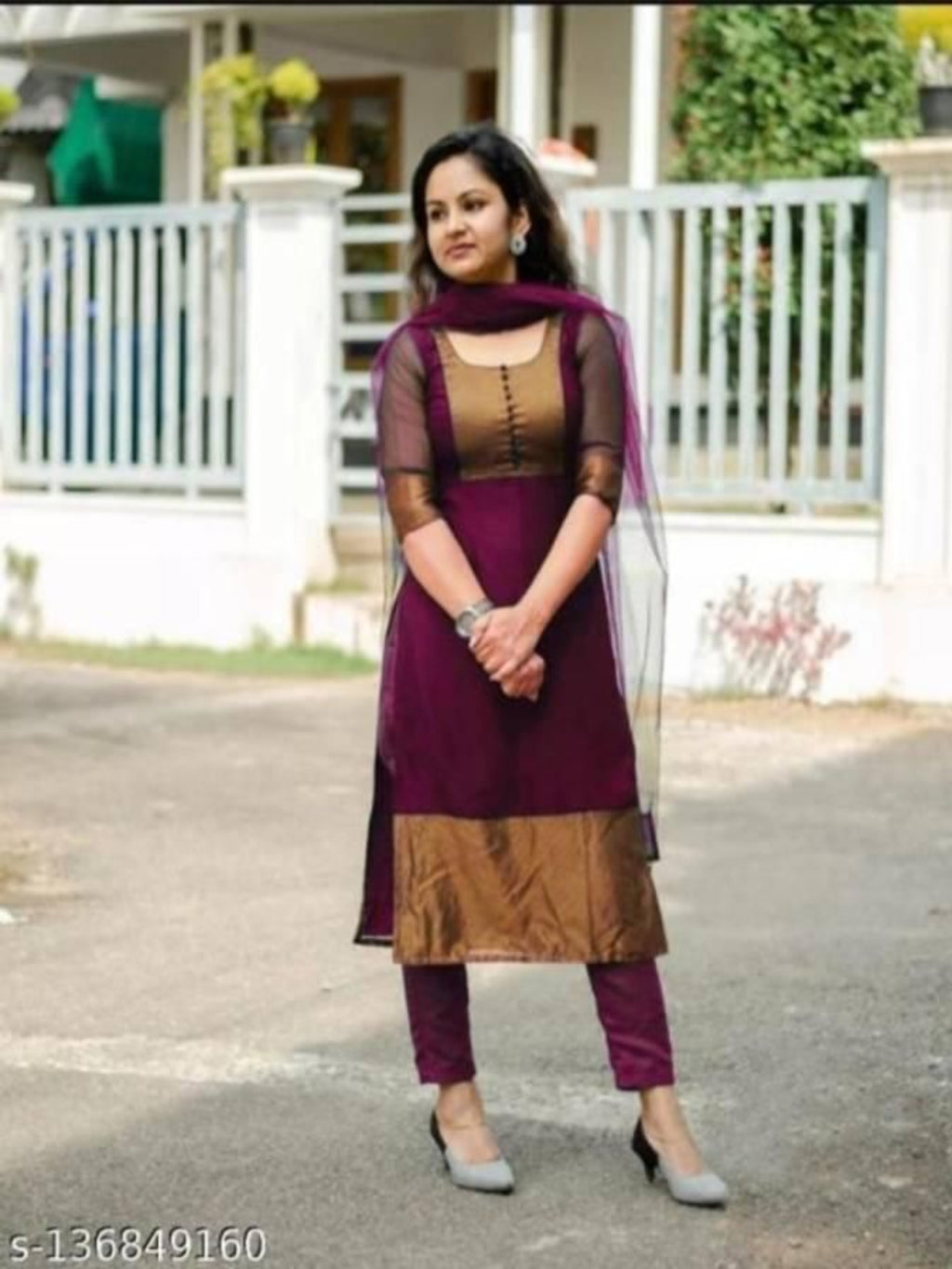 Premium Jacquard Chiffon Kurti Pant Set with Dupatta – Stitched Suit