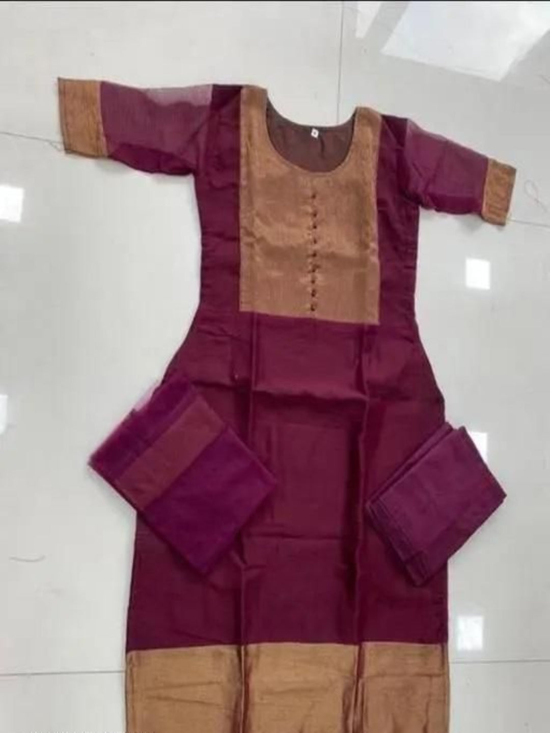 Premium Jacquard Chiffon Kurti Pant Set with Dupatta – Stitched Suit