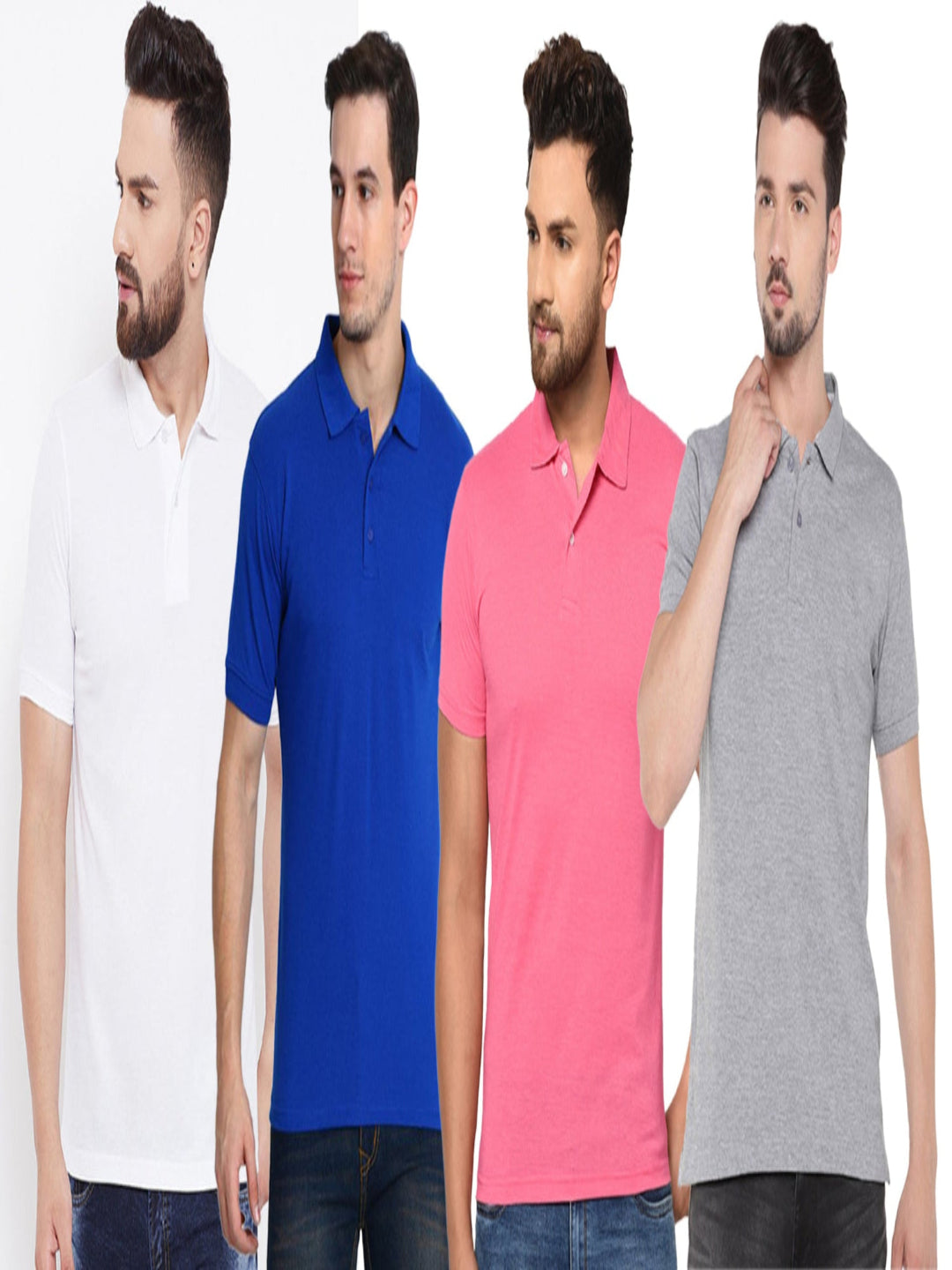 Cotton Blend Solid Half Sleeves Men’s Polo Neck T-Shirt – Pack of 4