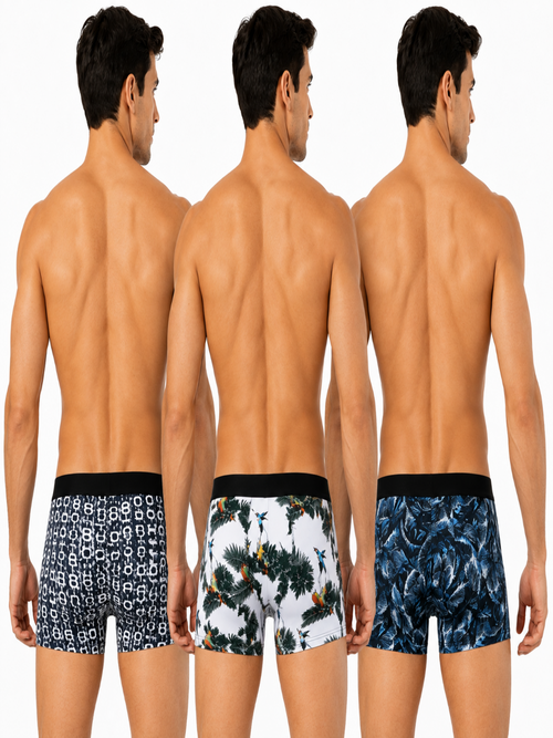 Men’s Extra Thin Printed Ice Silk Underwear – Long, Comfortable, Breathable Boxer Brief Trunks (Pack of 3)