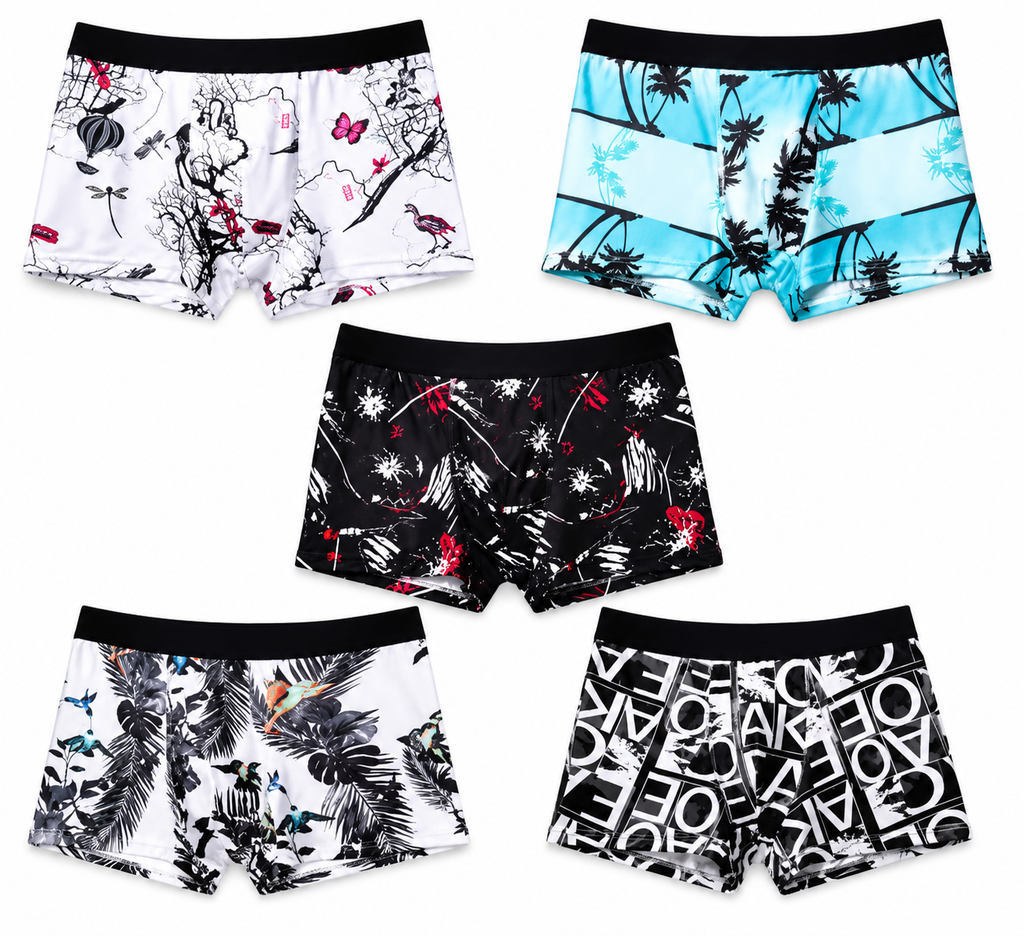 Men’s Extra Thin Printed Ice Silk Underwear – Long, Comfortable, Breathable Boxer Brief Trunks (Pack of 3)