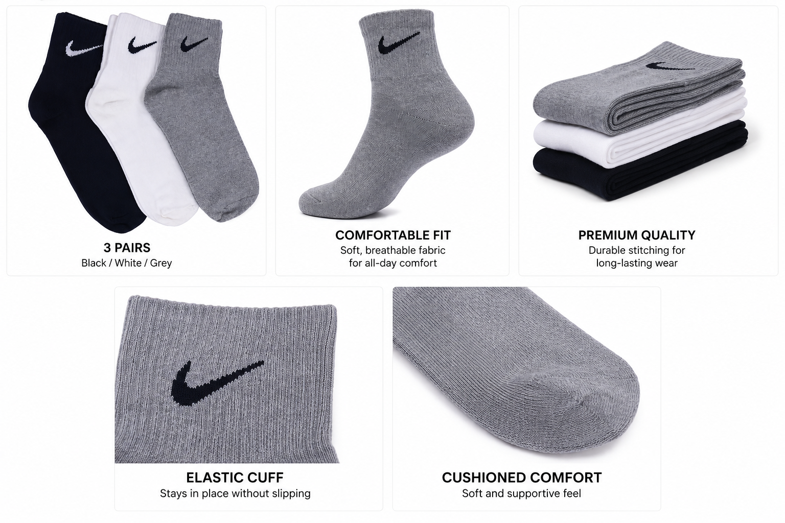 Ankle Length Sports Socks for Man | Breathable & Moisture Absorbent | Running, Gym & Sneaker | Pack of 3