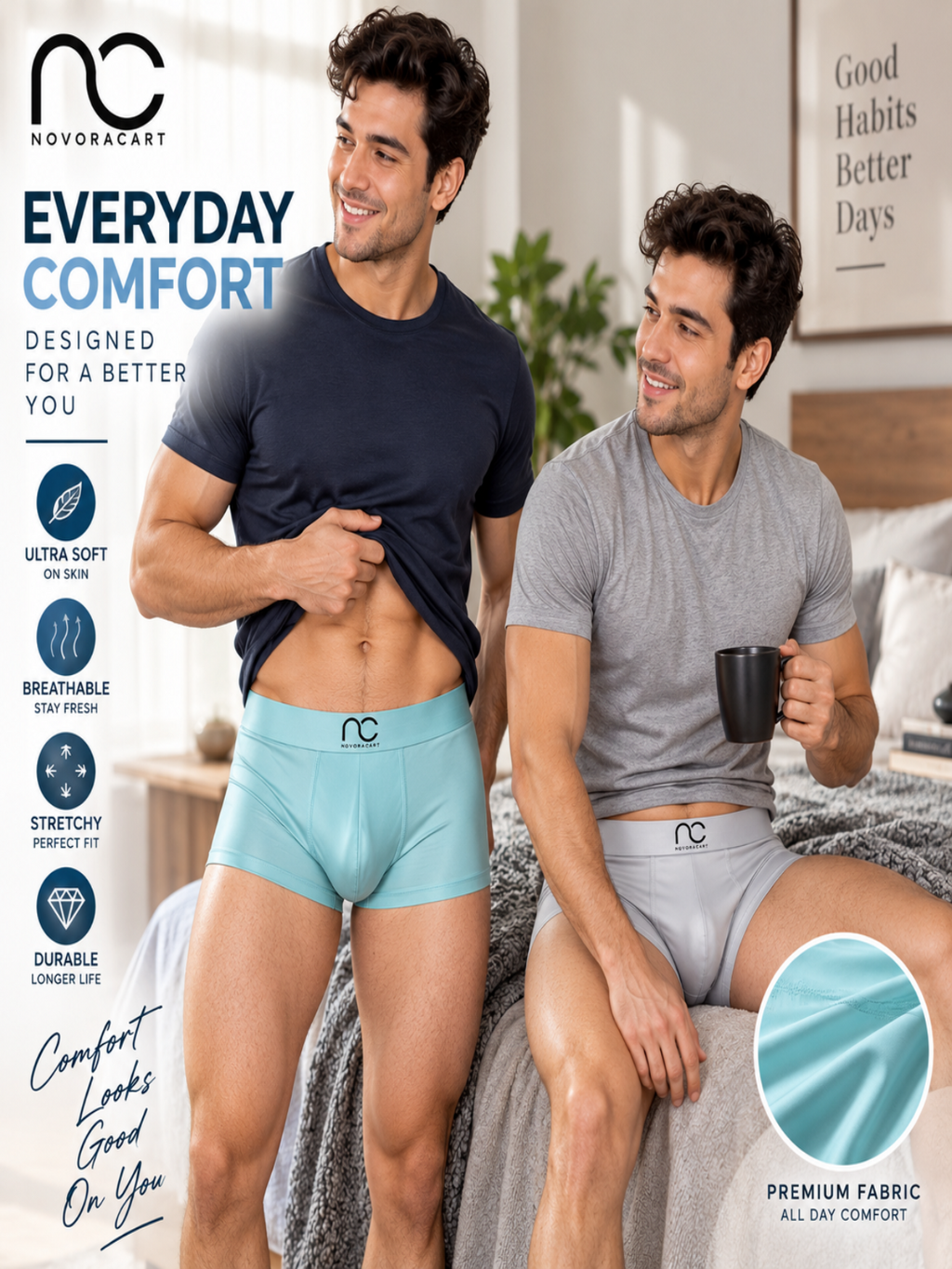 Men's Boxer Brief Pack of 2, Ultra Soft and Lightweight, Breathable & 4-Way Stretch, No-Ride-Up Fit, Seamless Design, Ice Silk Solid Regular Fit Trunk