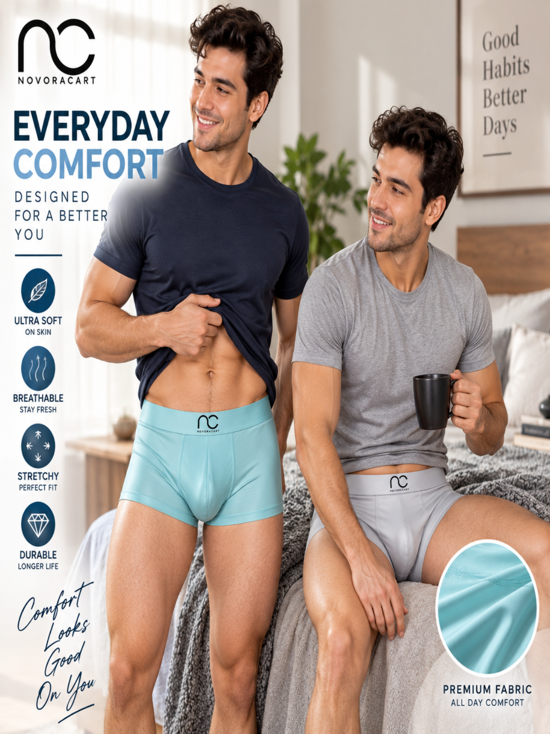 Men's Boxer Brief Pack of 2, Ultra Soft and Lightweight, Breathable & 4-Way Stretch, No-Ride-Up Fit, Seamless Design, Ice Silk Solid Regular Fit Trunk