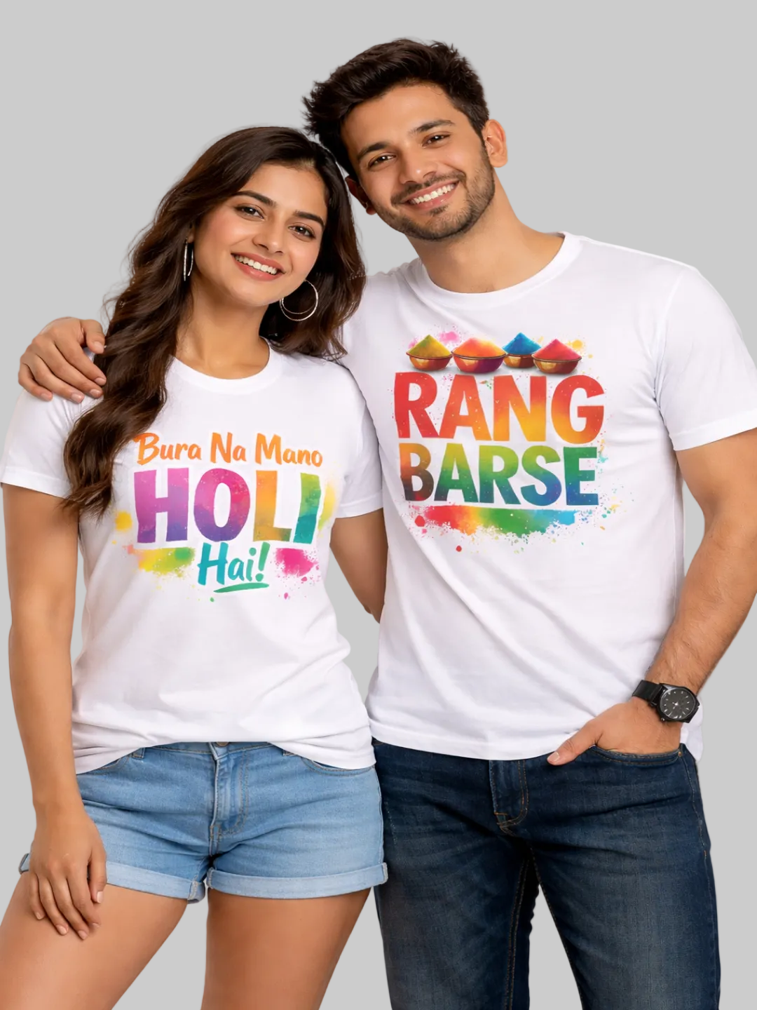 Unisex Happy Holi T-Shirt| Colorful Print Tshirt | Kids Holi T-Shirt| Family Holi Tshirt, Colorful Tees for Holi Celebration (PACK of 2)