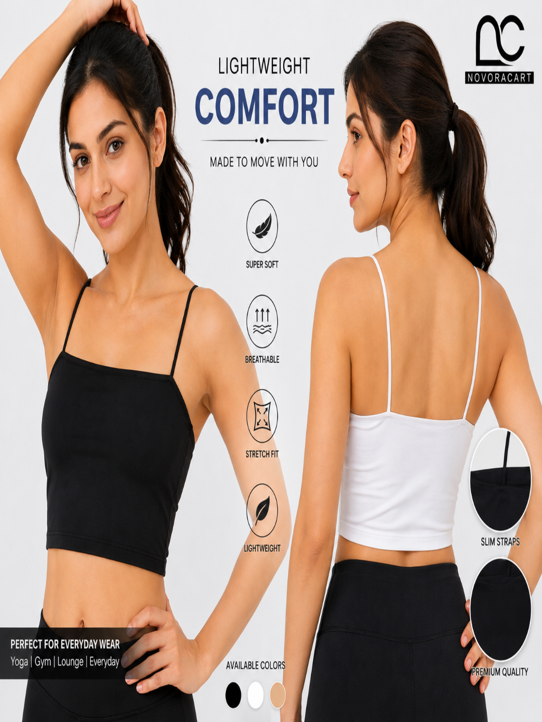 Novoracart Women's Premium Ice Silk Seamless Padded Sports Bra | Slim Straps | Full Coverage | Breathable |Combo Bra Pack of 3